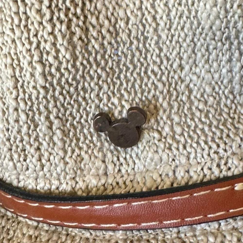 Disney Parks Hat Woven Adult Leather Like Bow Tan Safari Style Disneyland Mickey